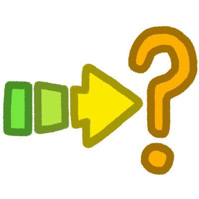 a arrow starting from the left and ending in the middle of the screen. the arrow is cut into 3 sections, the first section is green, the second section is a yellowish green and the end of the arrow is yellow. the arrow is pointing to a question mark on the right that is a darker yellow / orange